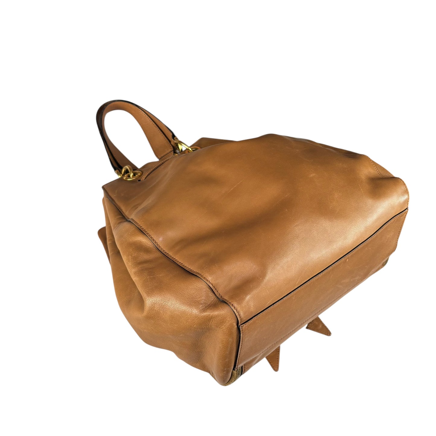 Celine Gold Brown Leather GHW Pouch Drawstring Bucket Hobo Bag