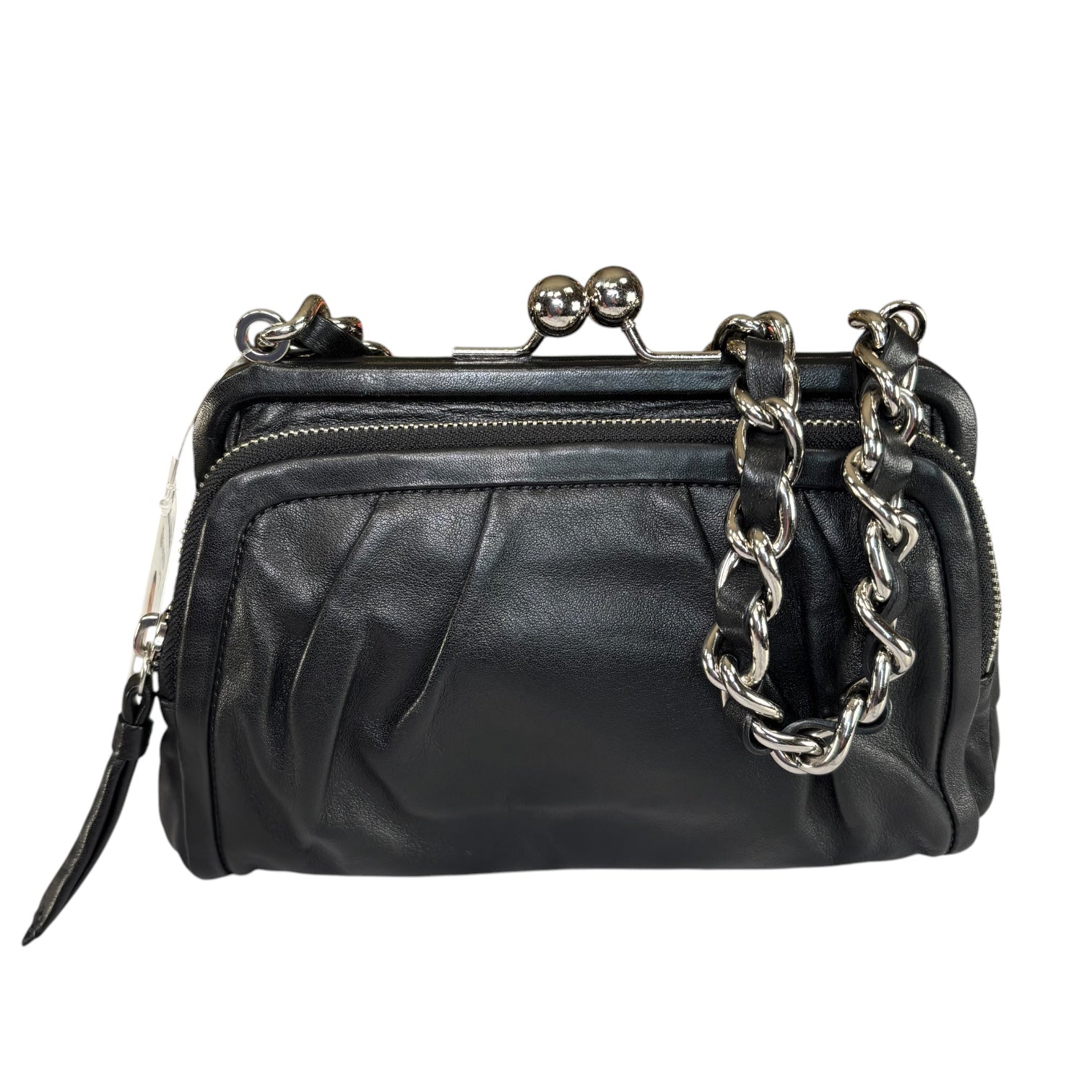 Coach Y2K Parker Black Leather SHW Kiss-Lock Shoulder Purse
