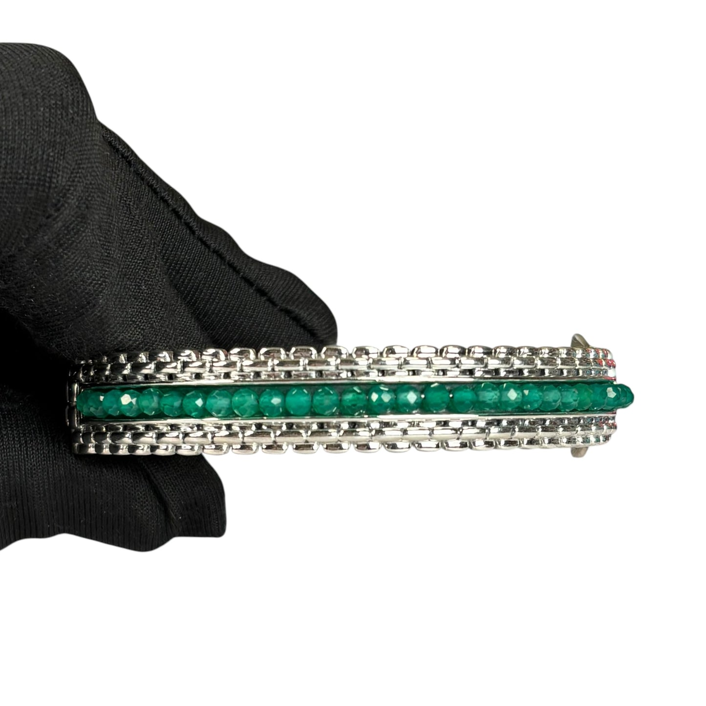 JAI by John Hardy Sterling 925 Green Gemstone Hinged Bangle 6.75”