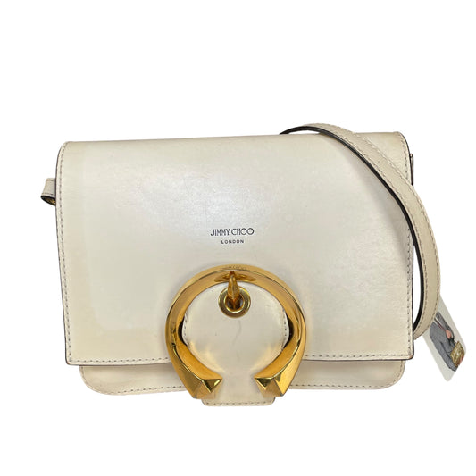 Jimmy Choo Madeline Crossbody Bag Ivory Leather GHW Buckle Flap 2-Way
