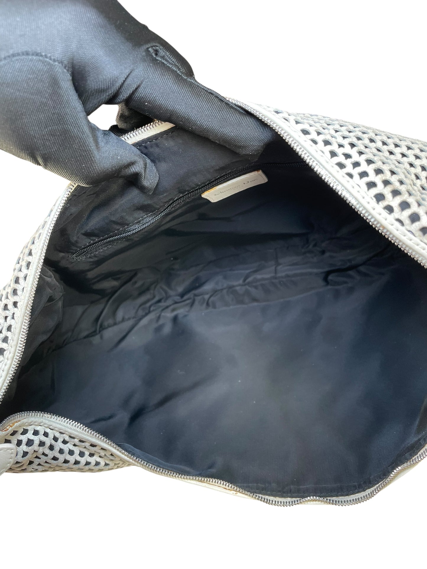 Christian Dior Y2K Perforated White Leather CD Logo Medium Hobo Bag