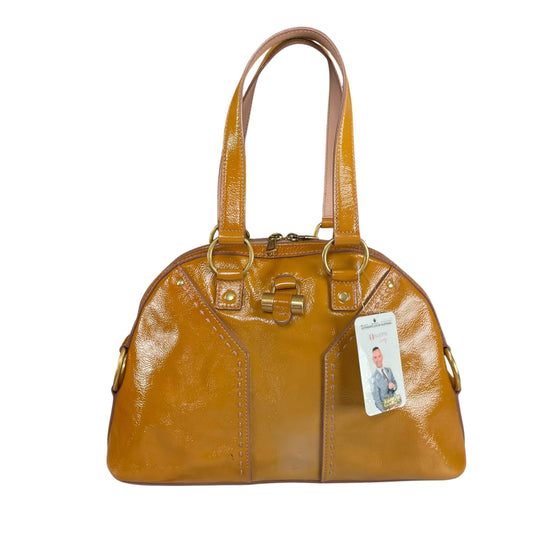 YSL Saint Laurent Mustard Hombre Patent Leather Muse GHW Tote