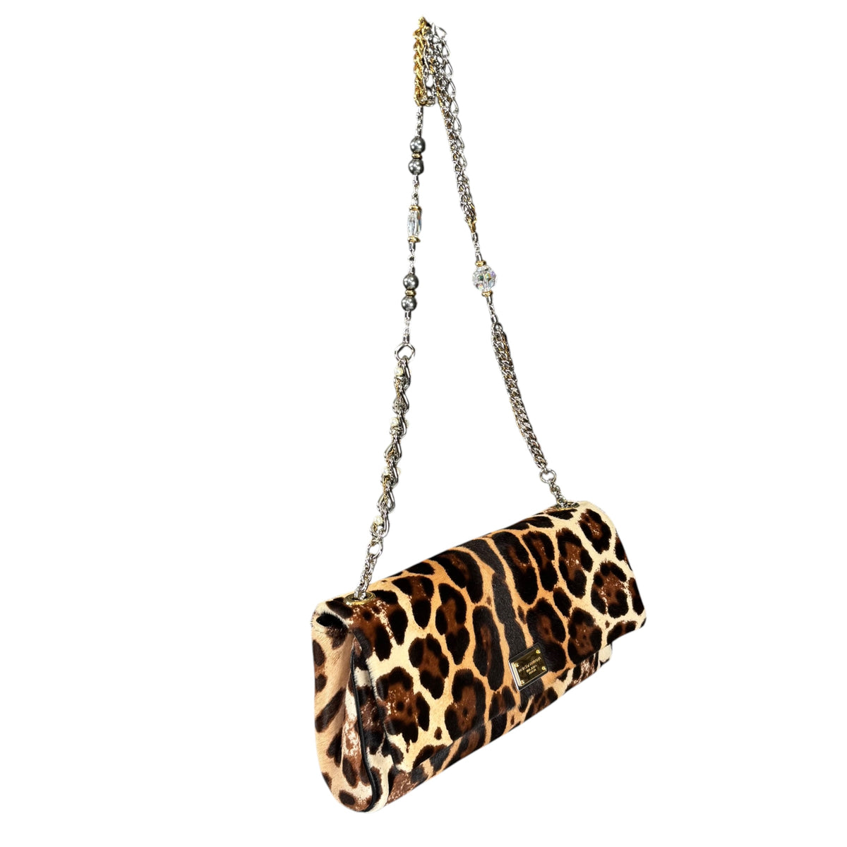 Dolce Gabbana Leopard Hair Calf Flap Chain Shoulder Purse
