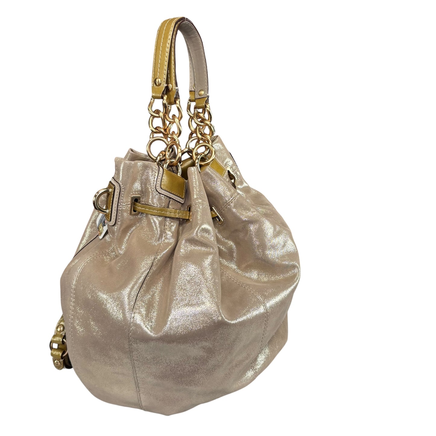 Coach XL Y2K Peyton GHW Drawstring Bucket Glitter Sueded Leather