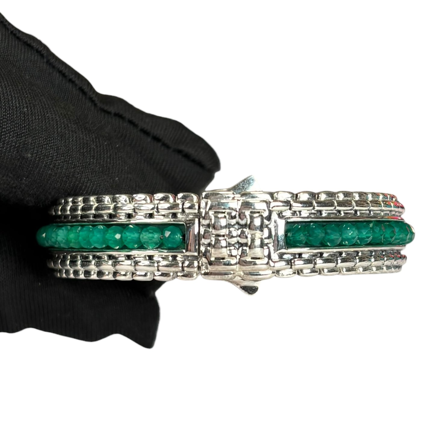 JAI by John Hardy Sterling 925 Green Gemstone Hinged Bangle 6.75”