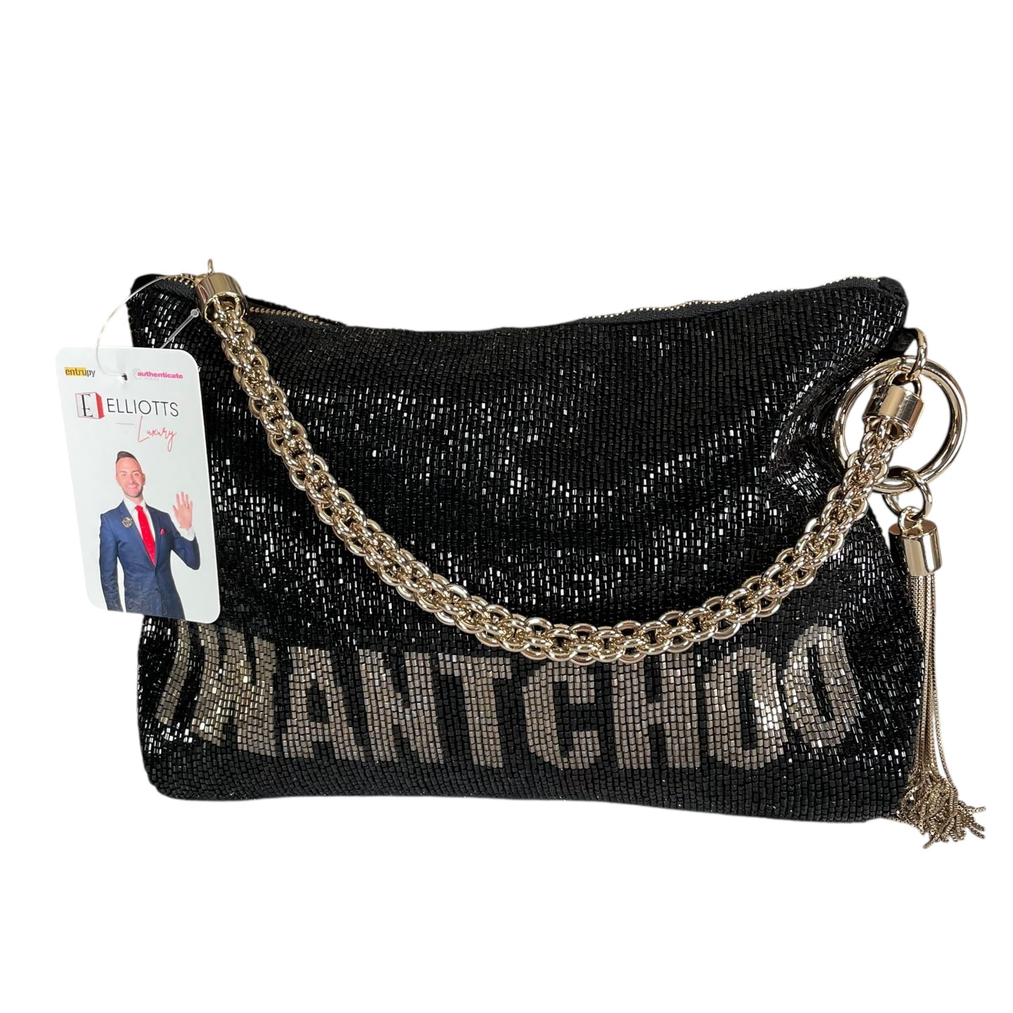 Jimmy Choo Callie I WANT CHOO Limited GHW Shoulder Black Beaded Clutch Purse
