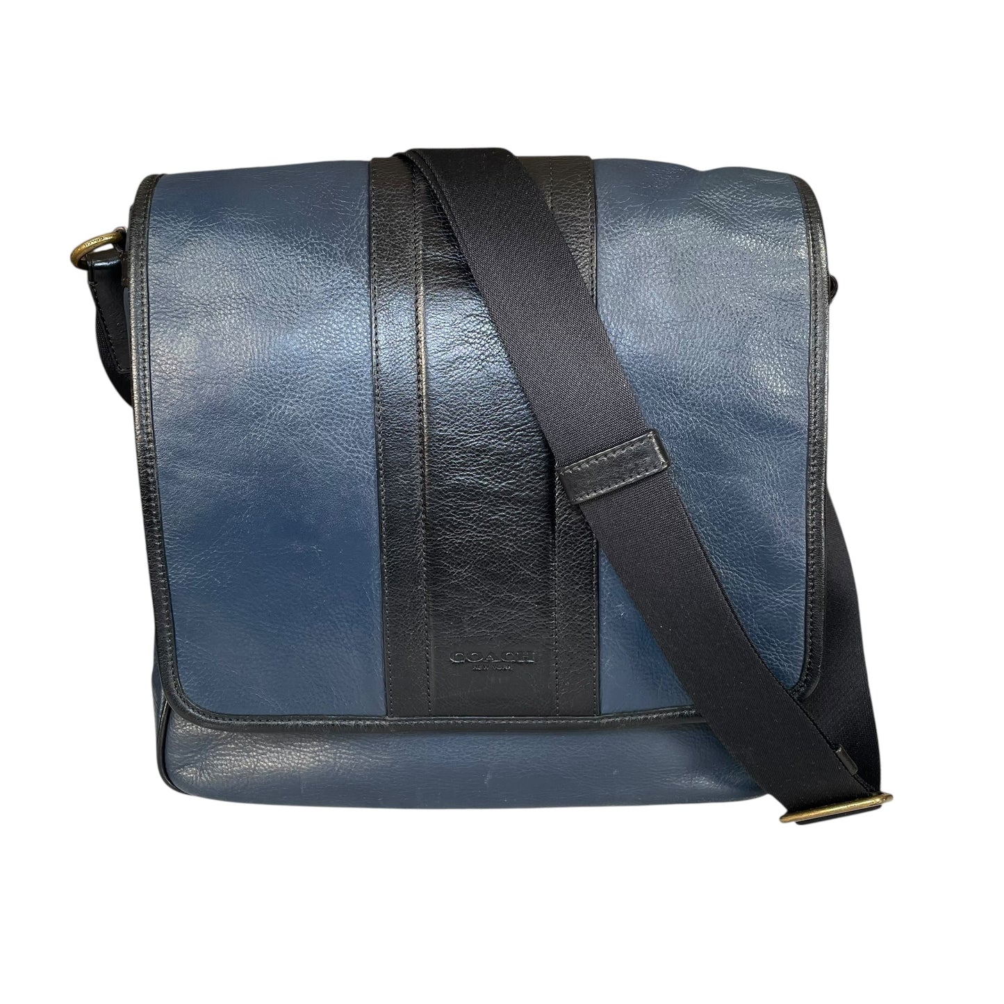 Coach Heritage Map Bombe Leather Messenger Bag Navy Black Crossbody Work Bag