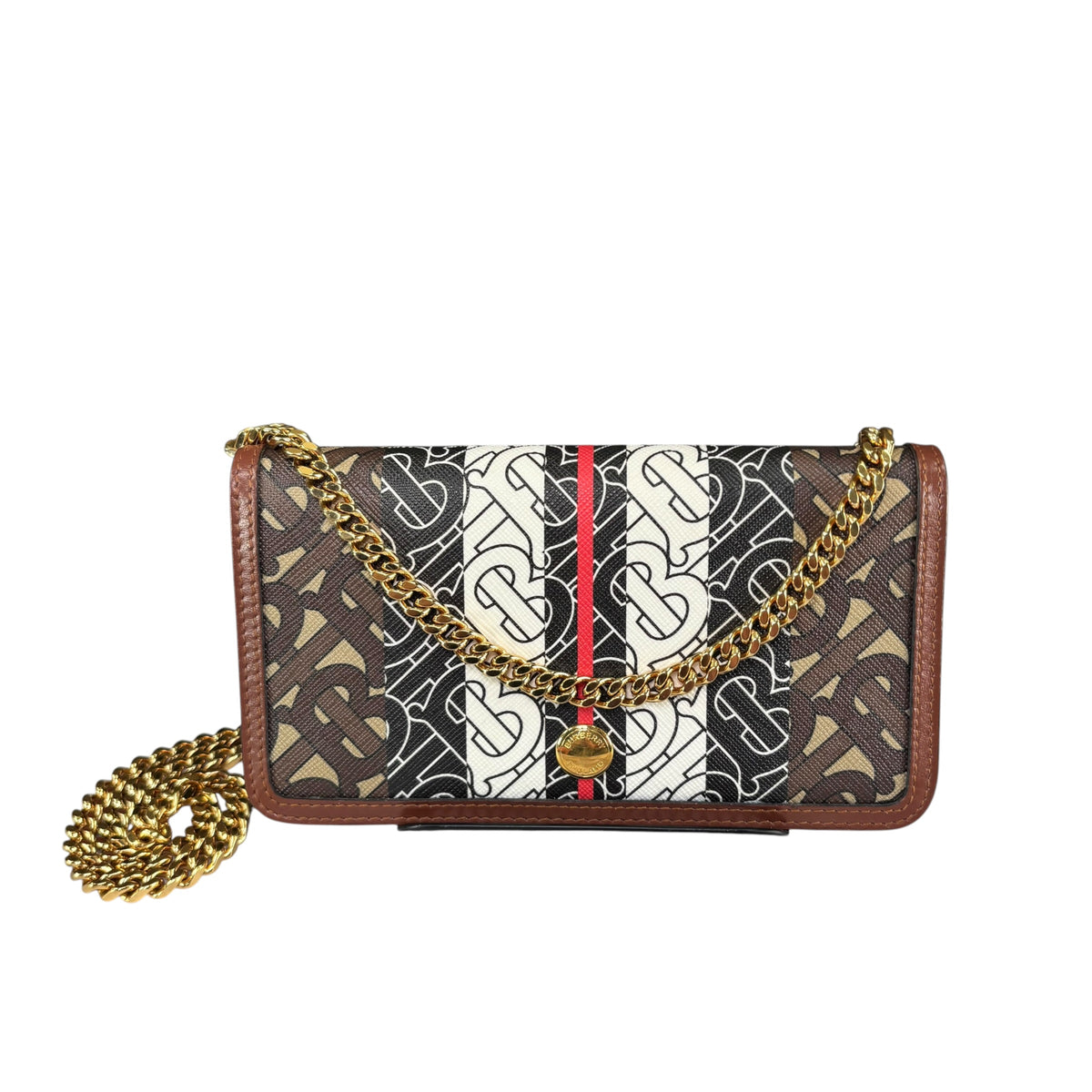 Burberry Rowe BT Monogram Wallet GHW Chain iPhone Pro Case Brown