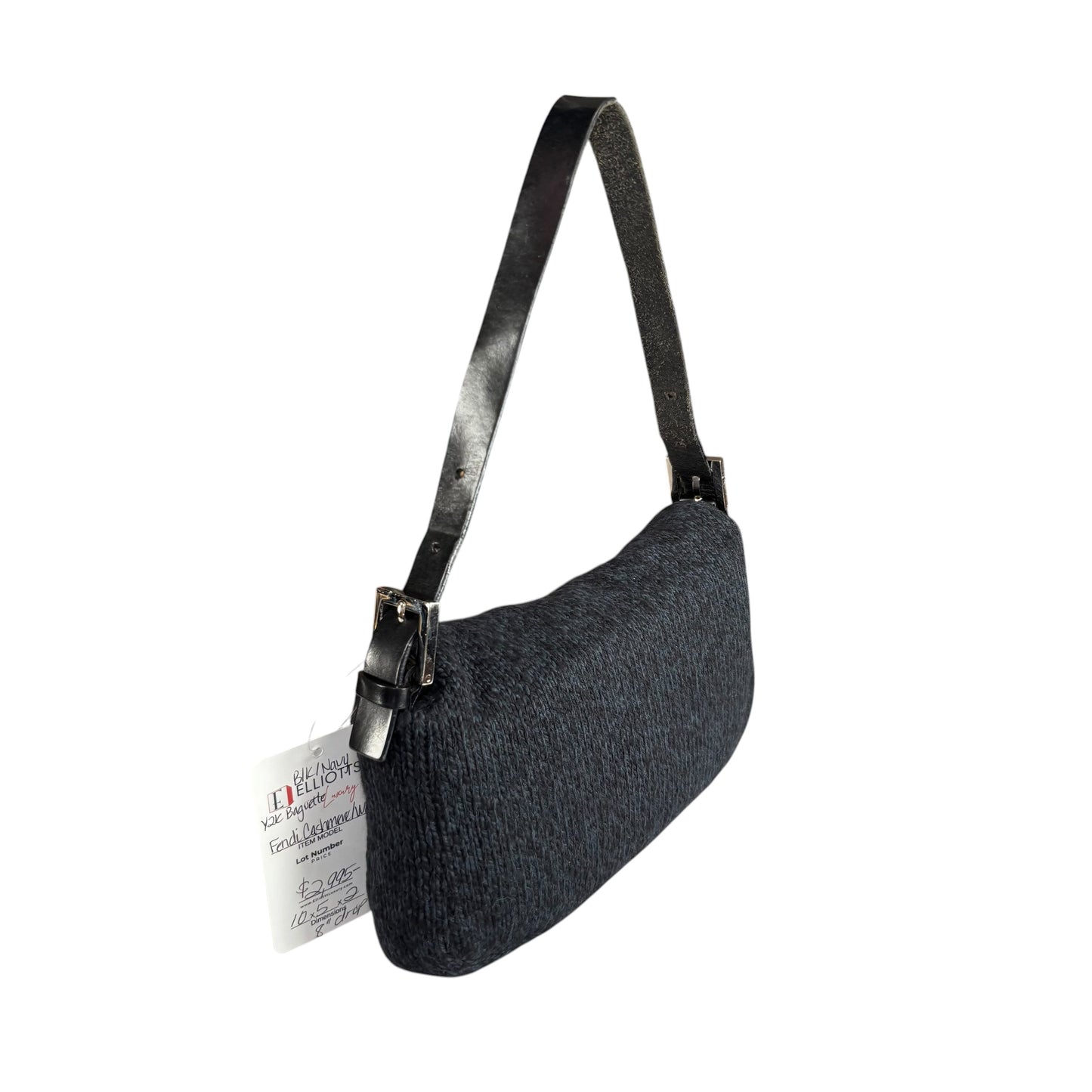 Fendi Baguette Classic Y2K Wool Cashmere Blue / Black SHW Knit Shoulder Purse