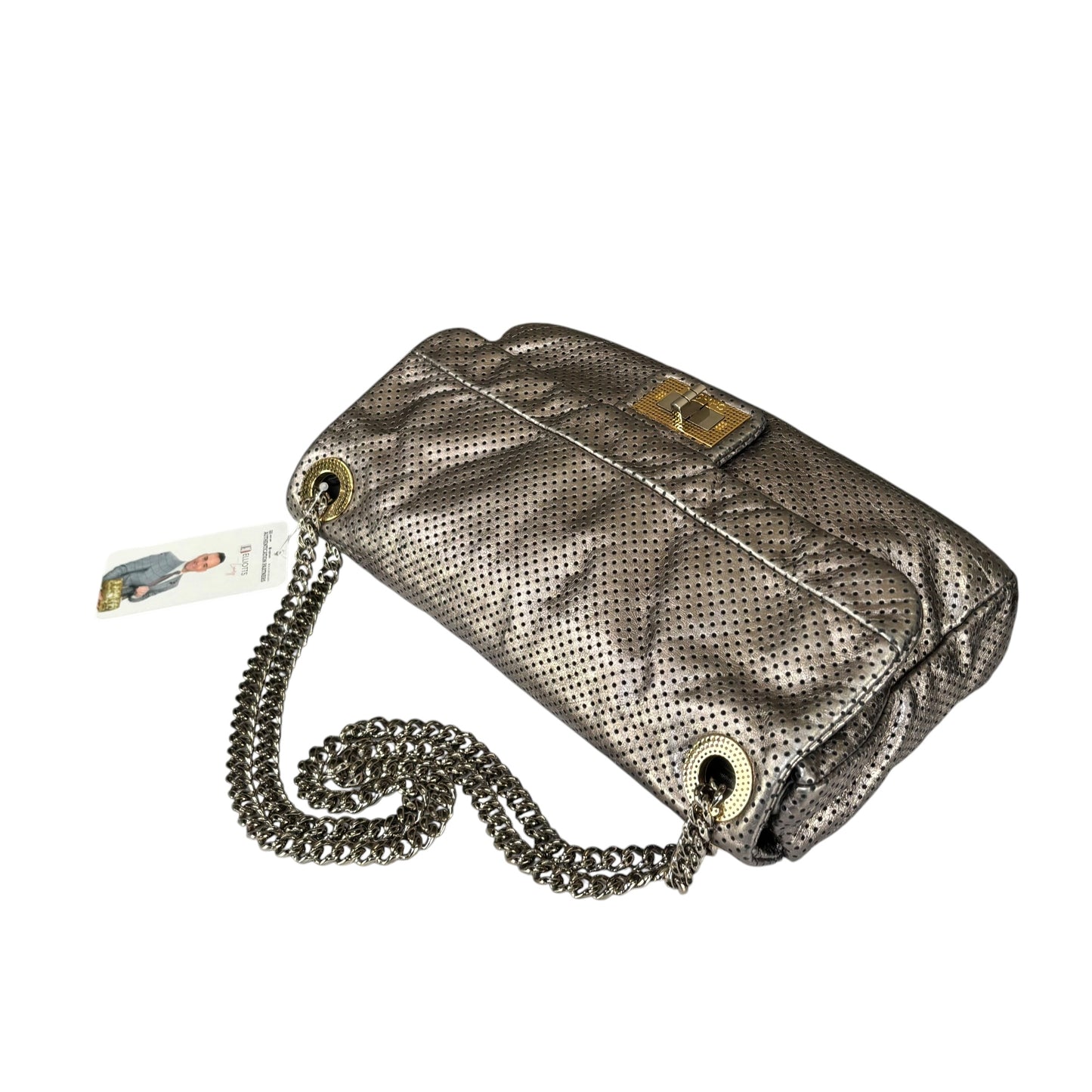 Chanel 2.55 Drill Flap Pewter Metallic Lambskin Leather GHW Med Shoulder Purse