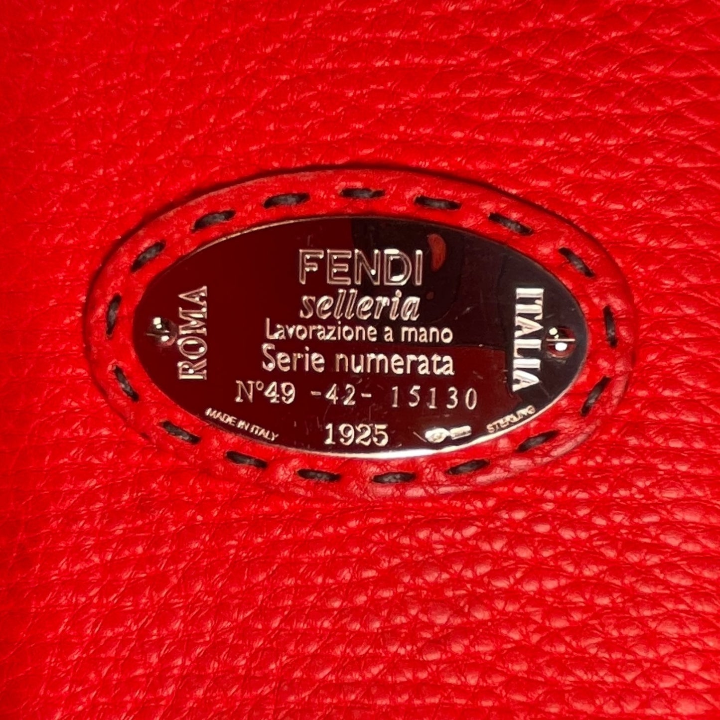 Fendi Selleria Grey / Red Sterling Silver  Pebbled Leather Lock Medium Tote