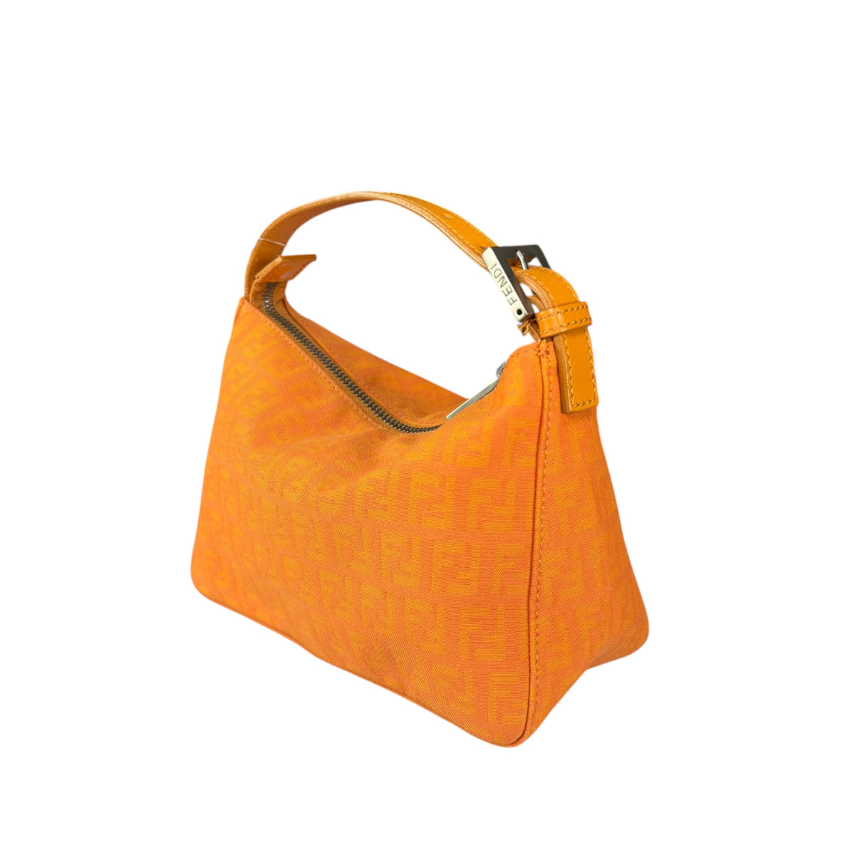 Fendi Y2K Mini Orange Brushed Nickel HW Canvas Zip Pouchette