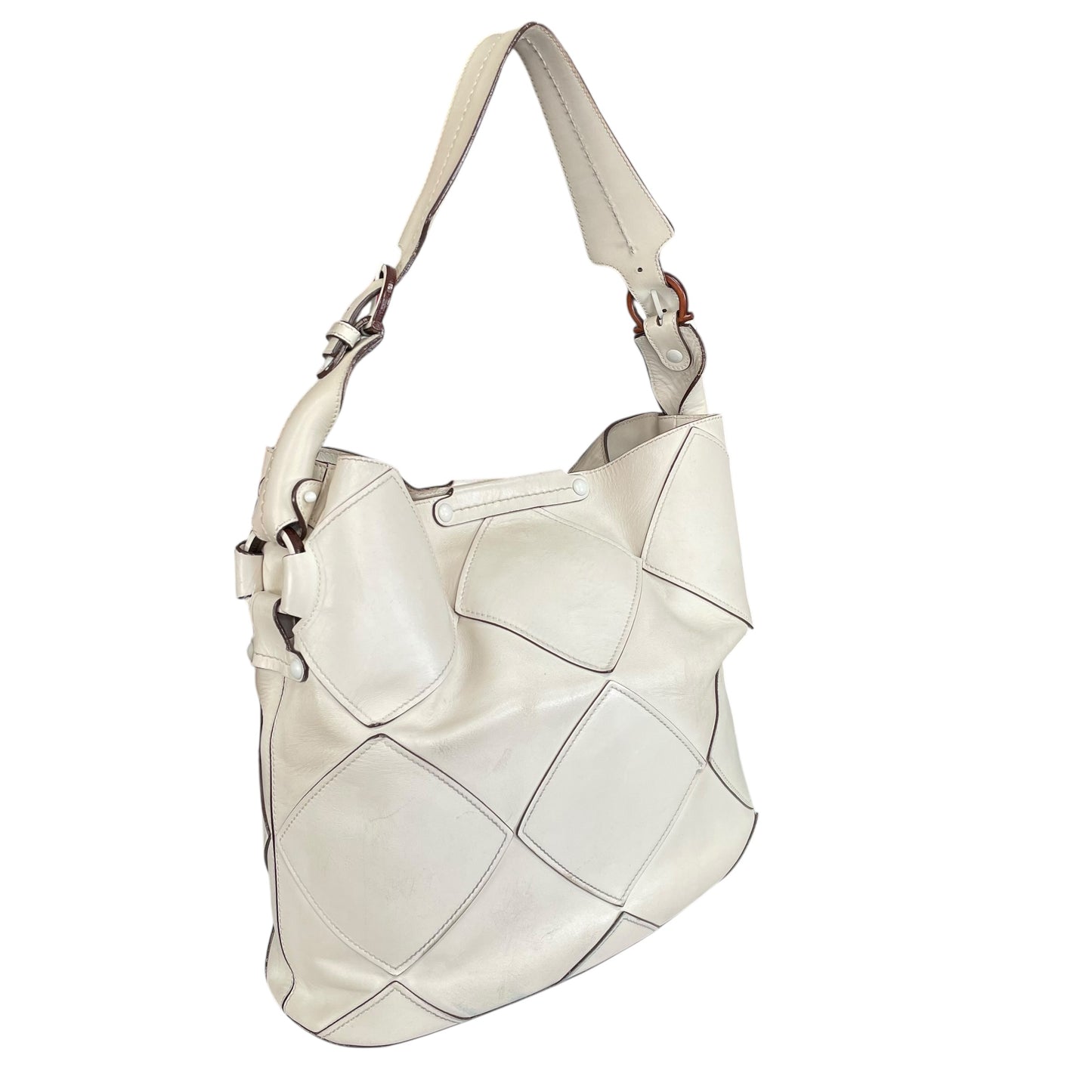 Salvatore Ferragamo Patchwork Leather Hobo Bag Cream Diamond Panel Shoulder Bag