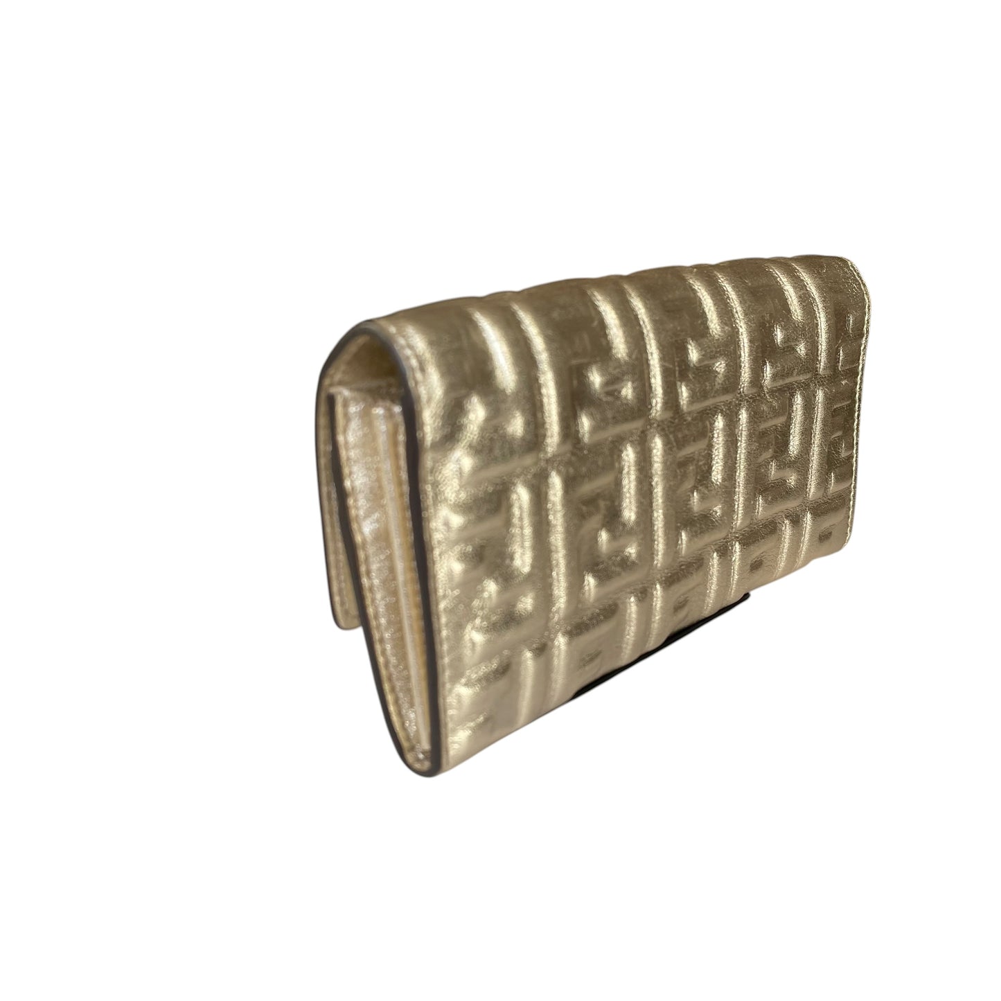 Fendi Zucca Baguette Leather Metallic Gold Silver Continental Long Wallet