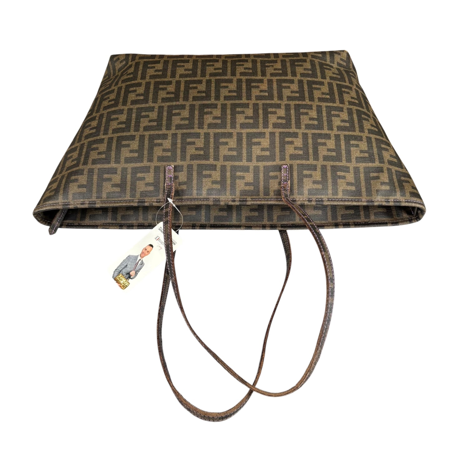 Fendi Spalmati Zucca Coated Canvas Brown / Black Zip Shoulder Tote