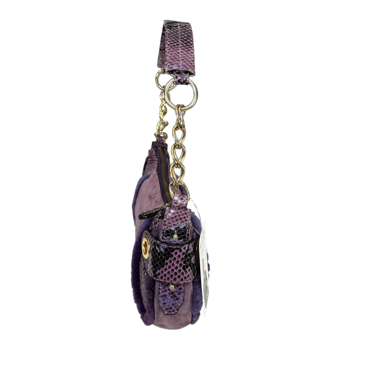 Dolce & Gabbana Y2K Purple Shearling Python Embossed Shoulder Purse
