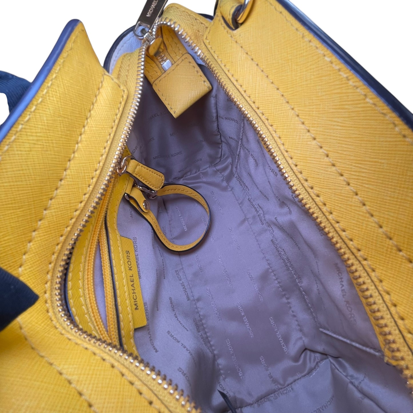 Michael Kors Selma Small Saffiano Leather Yellow White Satchel Crossbody