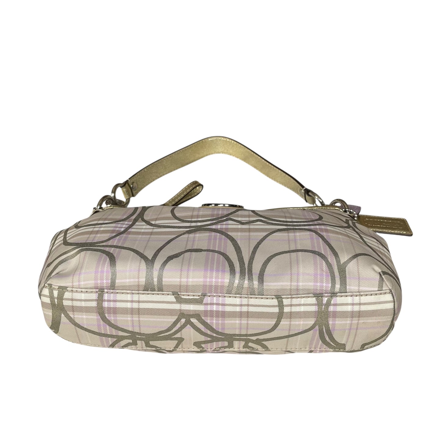 Coach Demi Tartan Plaid Nylon Bag Metallic Gray Gold Leather Shoulder Crossbody Y2K