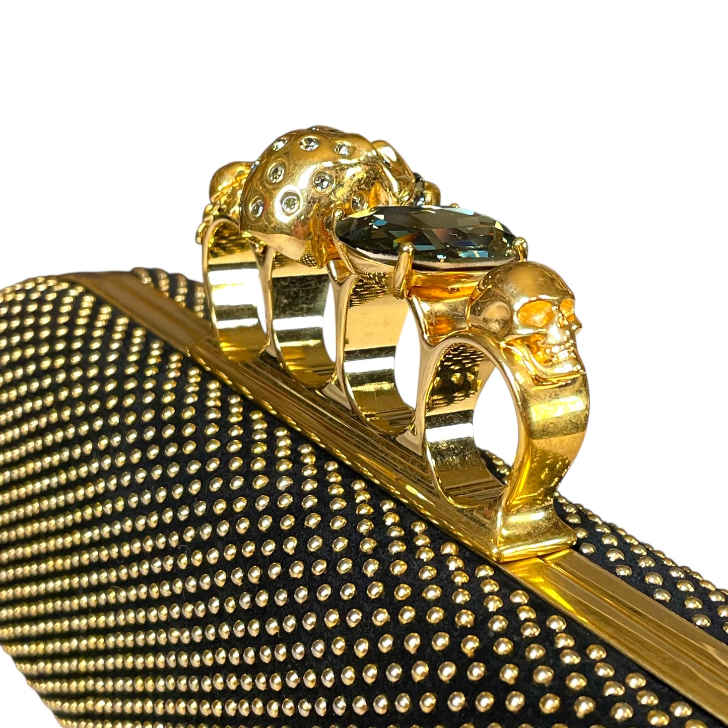 Alexander McQueen Crystal Studded Knuckle Clutch Skull Ring Blue Stone Bag