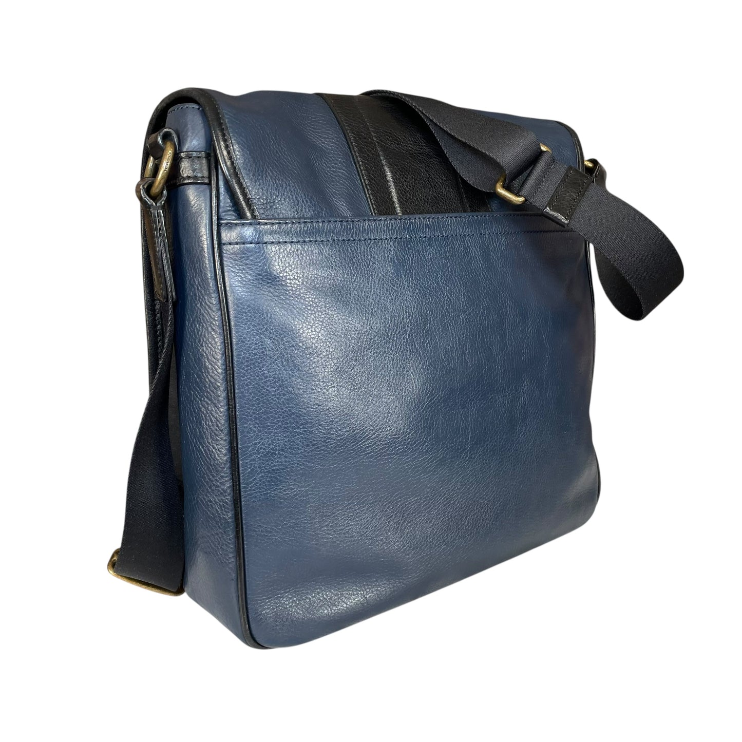 Coach Heritage Map Bombe Leather Messenger Bag Navy Black Crossbody Work Bag