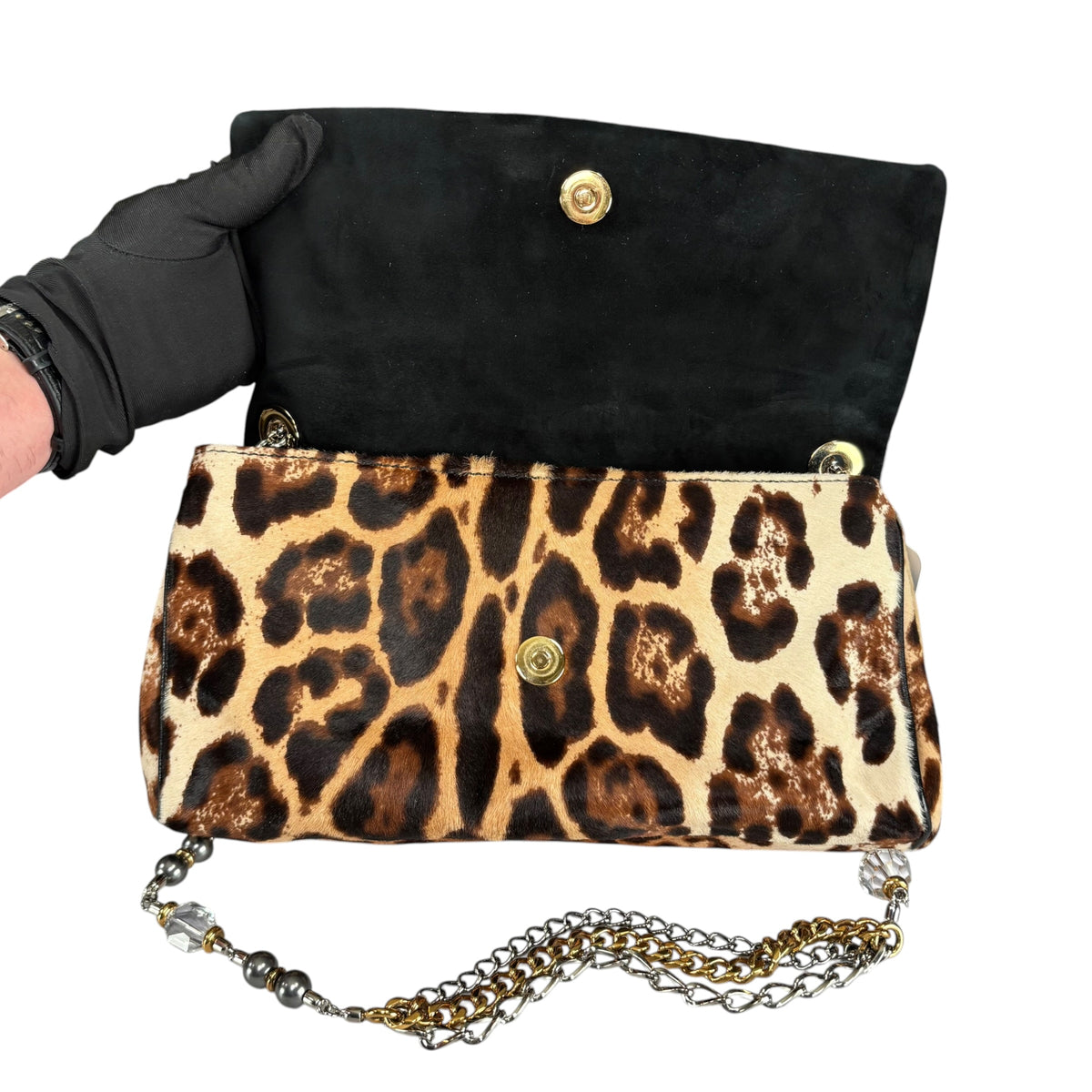Dolce Gabbana Leopard Hair Calf Flap Chain Shoulder Purse