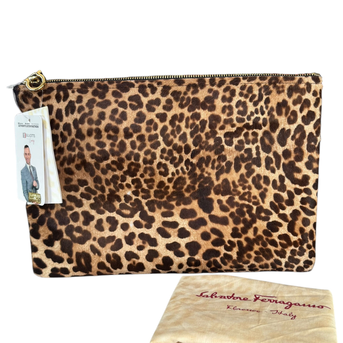 Salvatore Ferragamo Hair-Calf Envelop Cheetah Print Clutch Zip Pouch