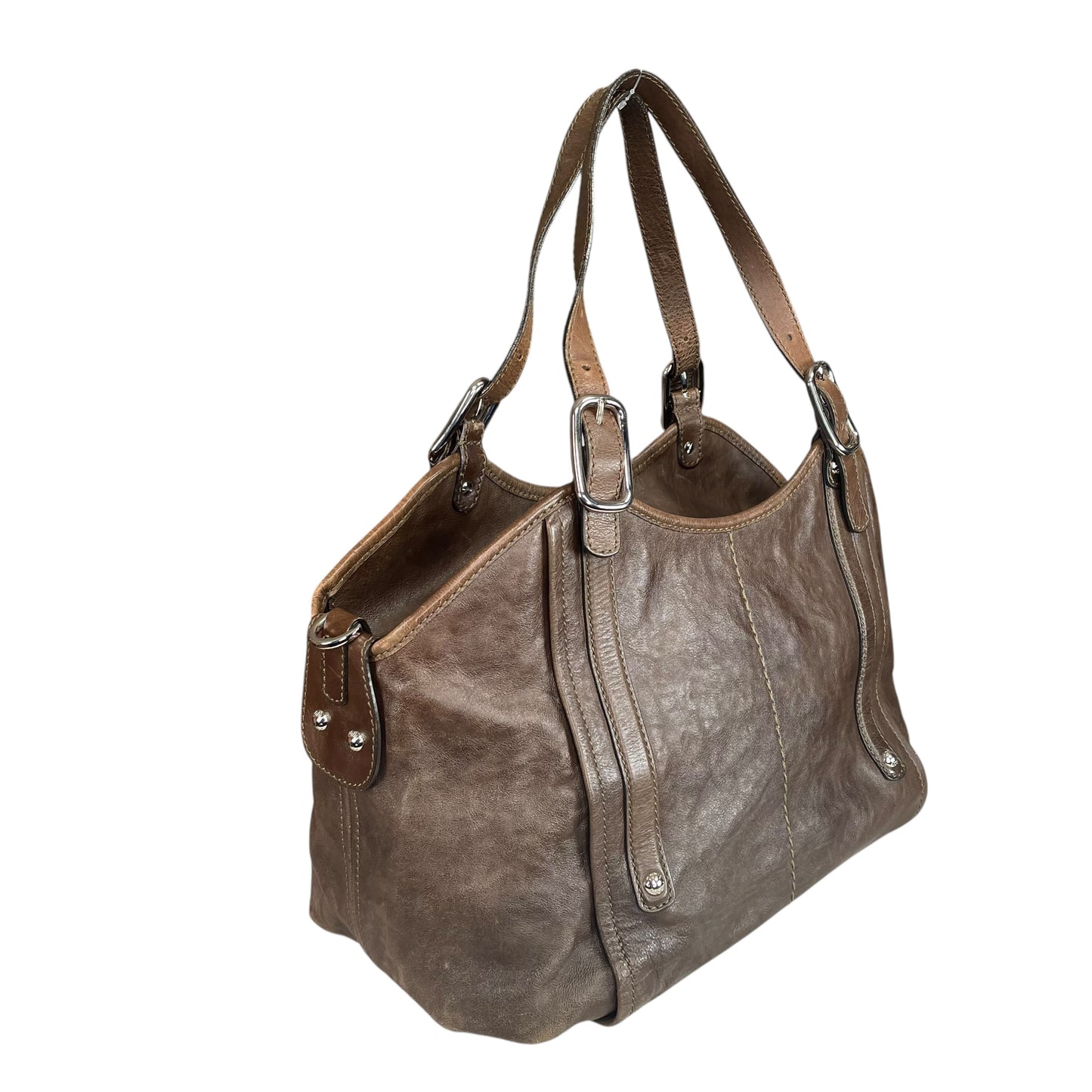 TOD’s G Easy Sacca SHW Grande Distressed Brown Leather Zip Media Tote