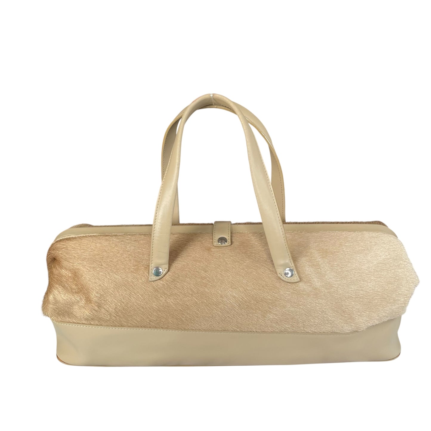 Furla Pony Hair Doctor Bag Tan Calf Hair Leather Satchel 17” Large Italy