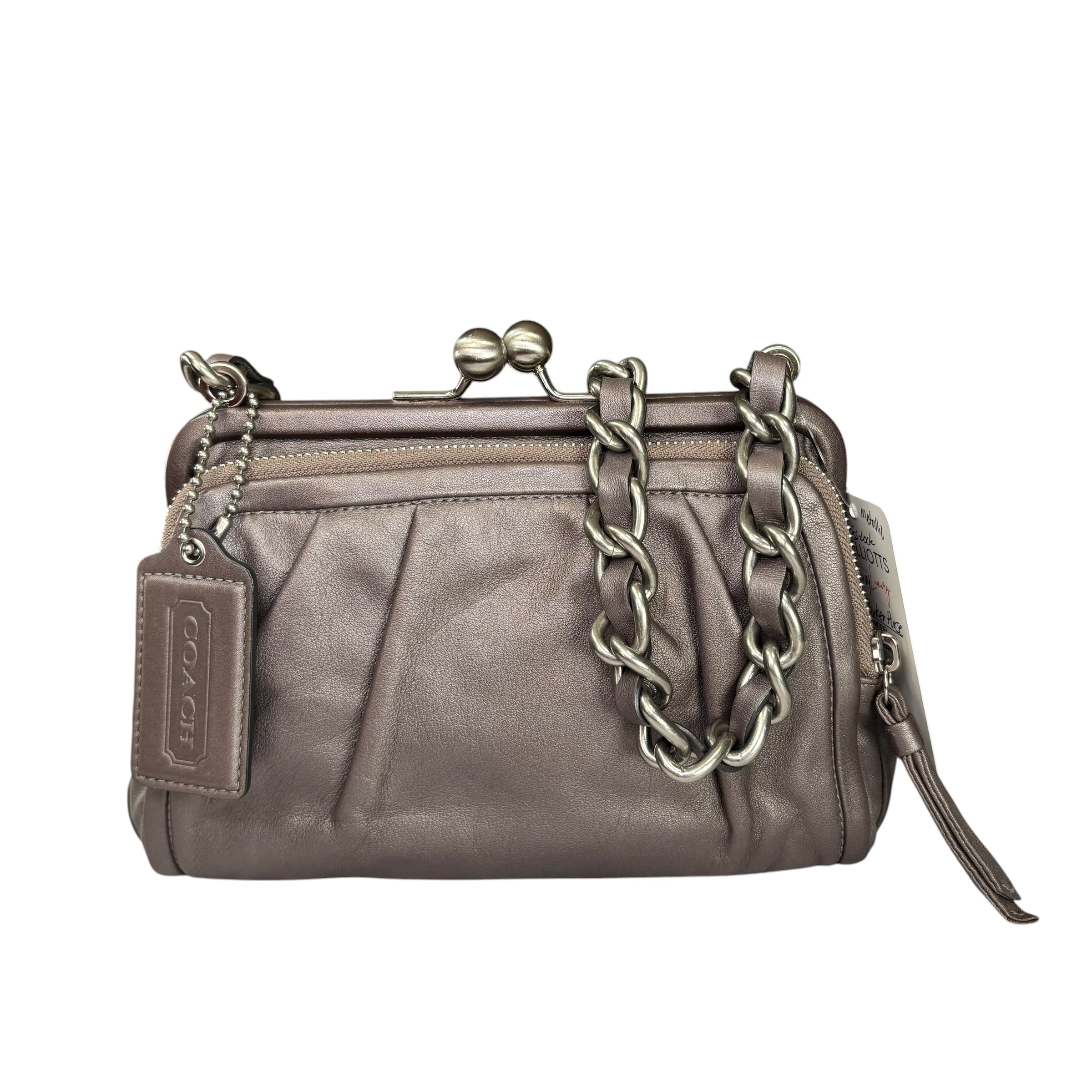 Coach Y2K Parker Gray Metallic Nickel HW Chain Kiss-Lock Leather