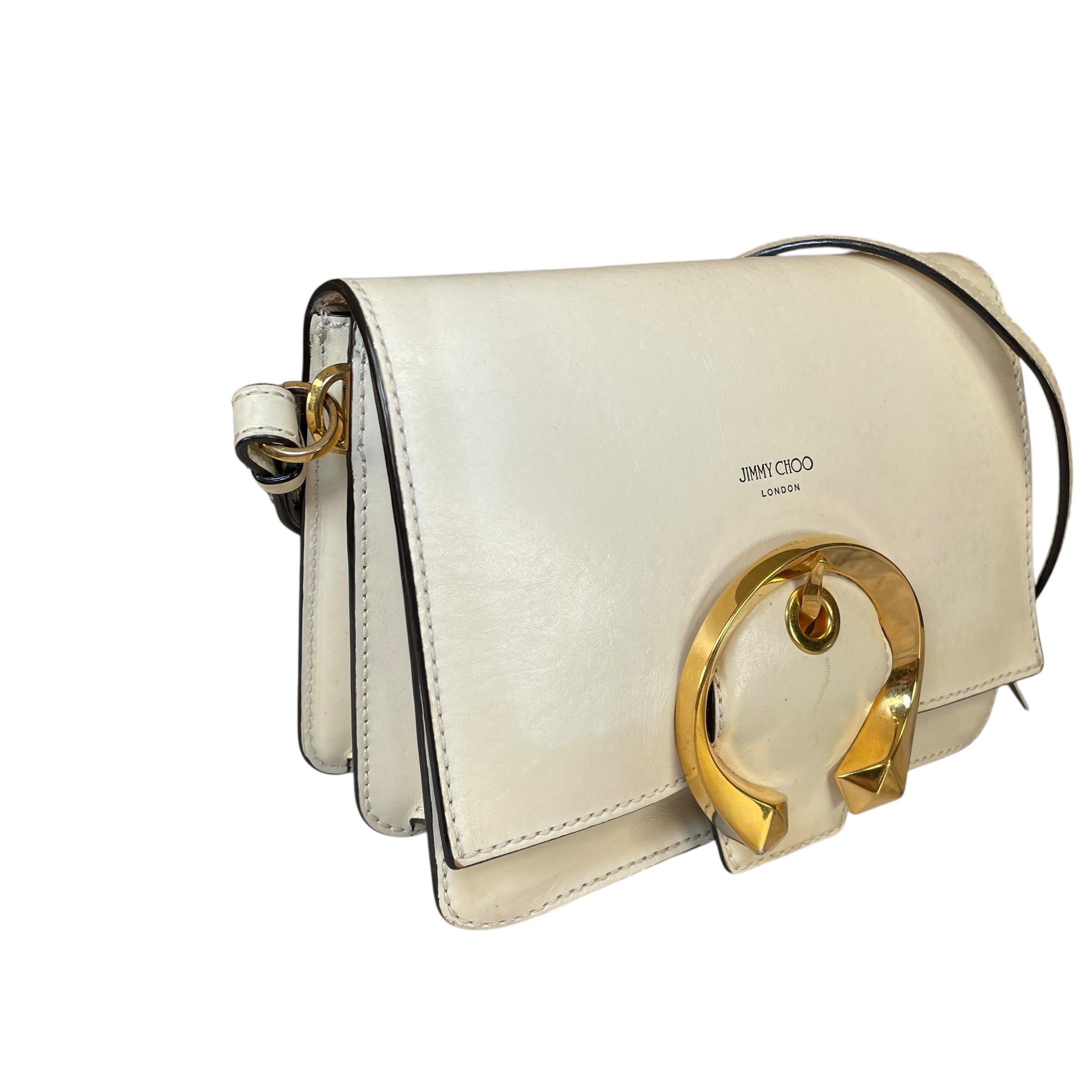 Jimmy Choo Madeline Crossbody Bag Ivory Leather GHW Buckle Flap 2