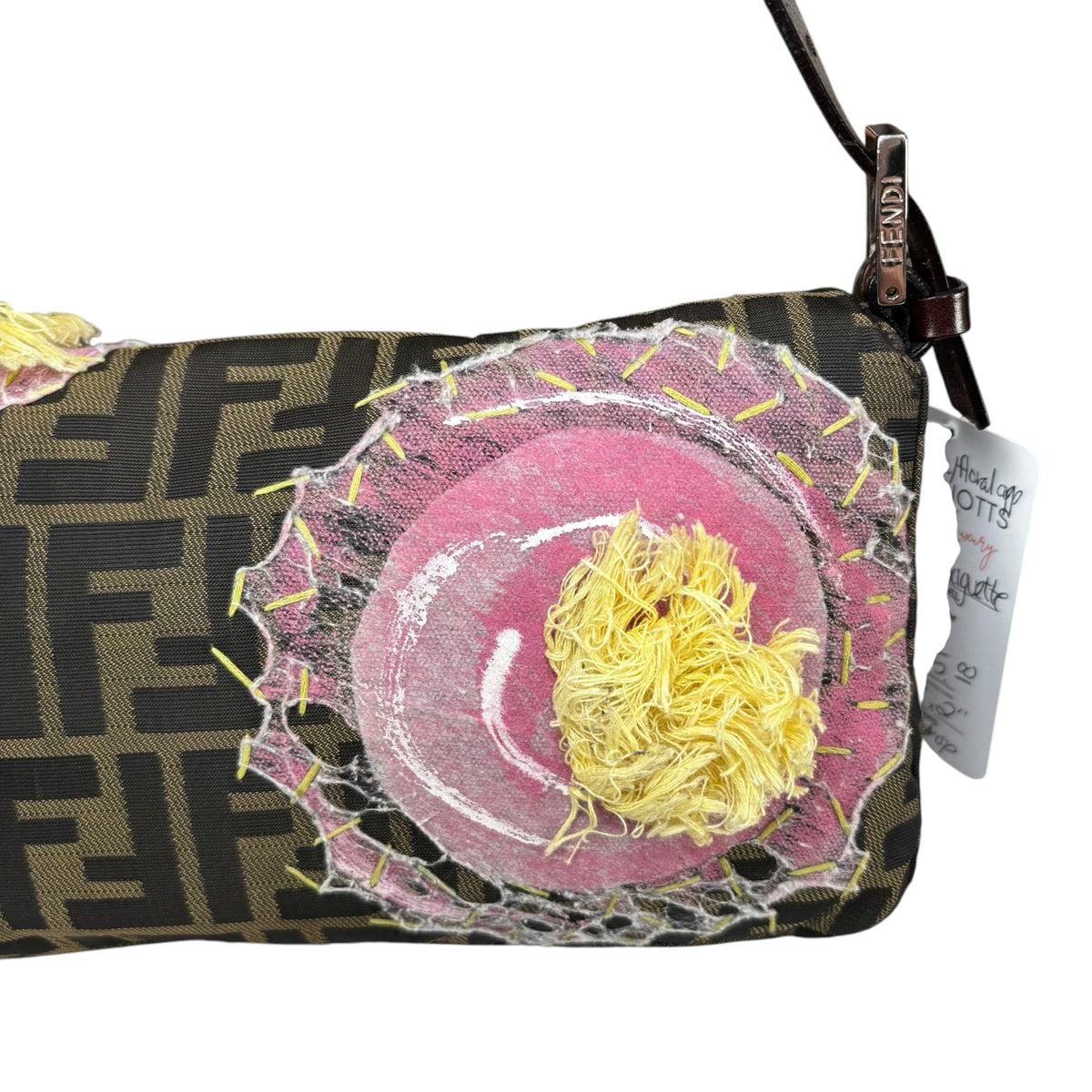 Fendi Y2K Baguette Classic Zucca Floral 3D Appliqué Purse
