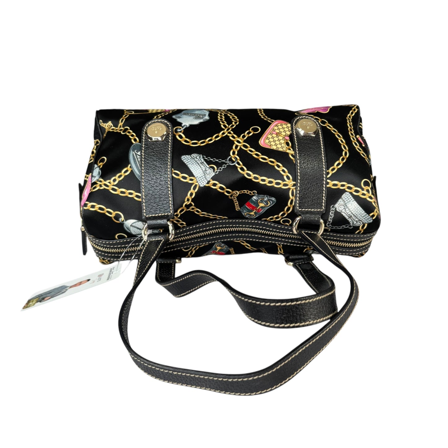 Gucci Black Satin Leather Boston Charm Motif Jackie / HorseBit Chain