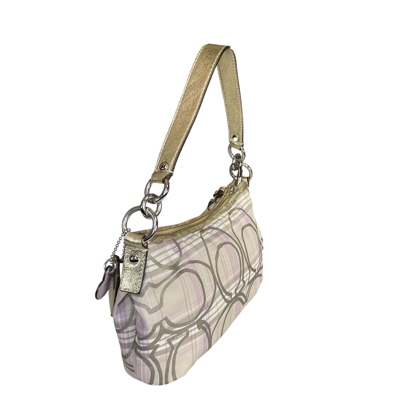 Coach Demi Tartan Plaid Nylon Bag Metallic Gray Gold Leather Shoulder Crossbody Y2K