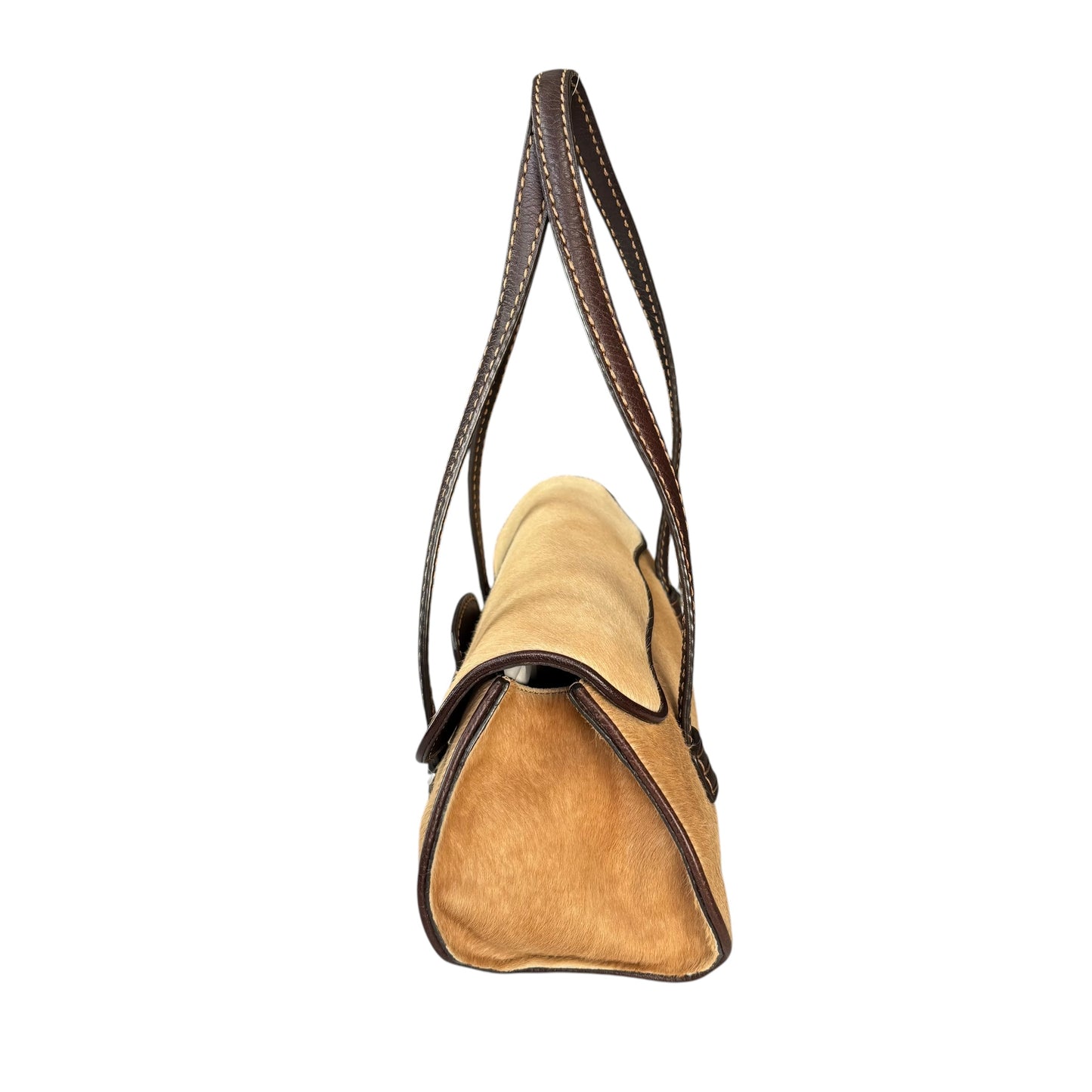 Tod’s Fawn Hair Calf Pony Brown Leather Baguette Shoulder Purse