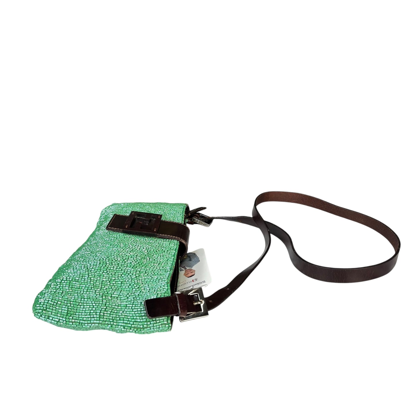 Fendi Y2K Slim Baguette Green Beaded Shoulder Purse