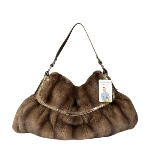 Fendi Y2K Chef Brown XL Rabbit Embossed Snake Metallic Leather Shoulder Purse