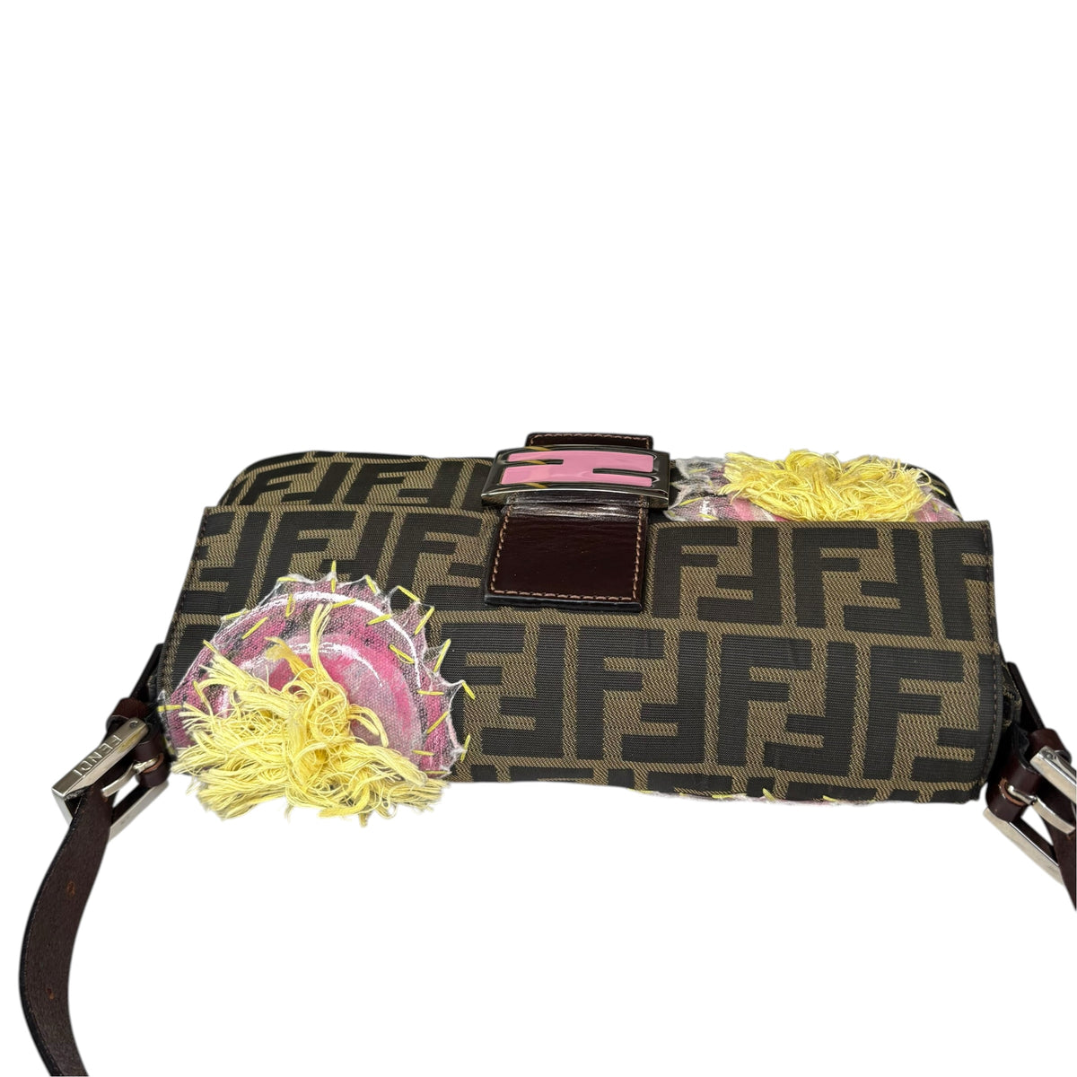 Fendi Y2K Baguette Classic Zucca Floral 3D Appliqué Purse