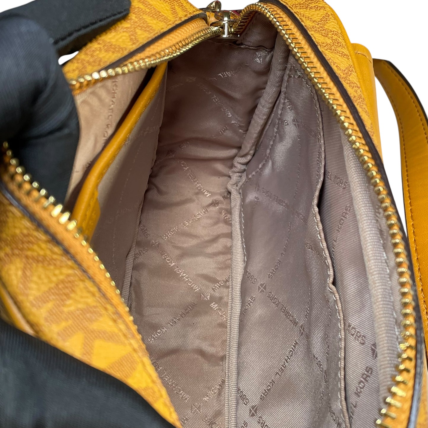 Micheal Kors Mustard GHW Jet Set Leather Canvas Crossbody