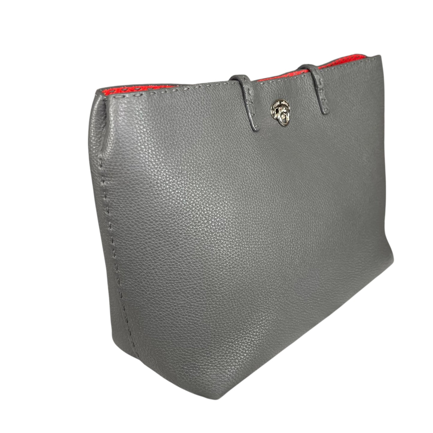 Fendi Selleria Grey / Red Sterling Silver  Pebbled Leather Lock Medium Tote