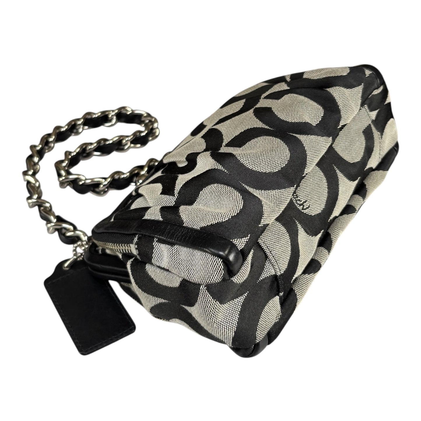 Coach Y2K Opti C Canvas Leather Kiss-Lock Black SHW Chain Shoulder Purse