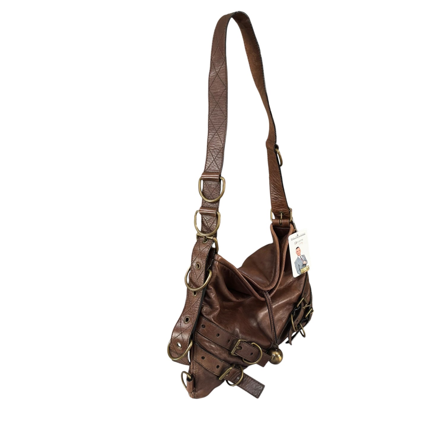 Givenchy Y2K Vouyou Classic Mahogany Brown Distressed Leather 2-Way Shoulder Crossbody Bag