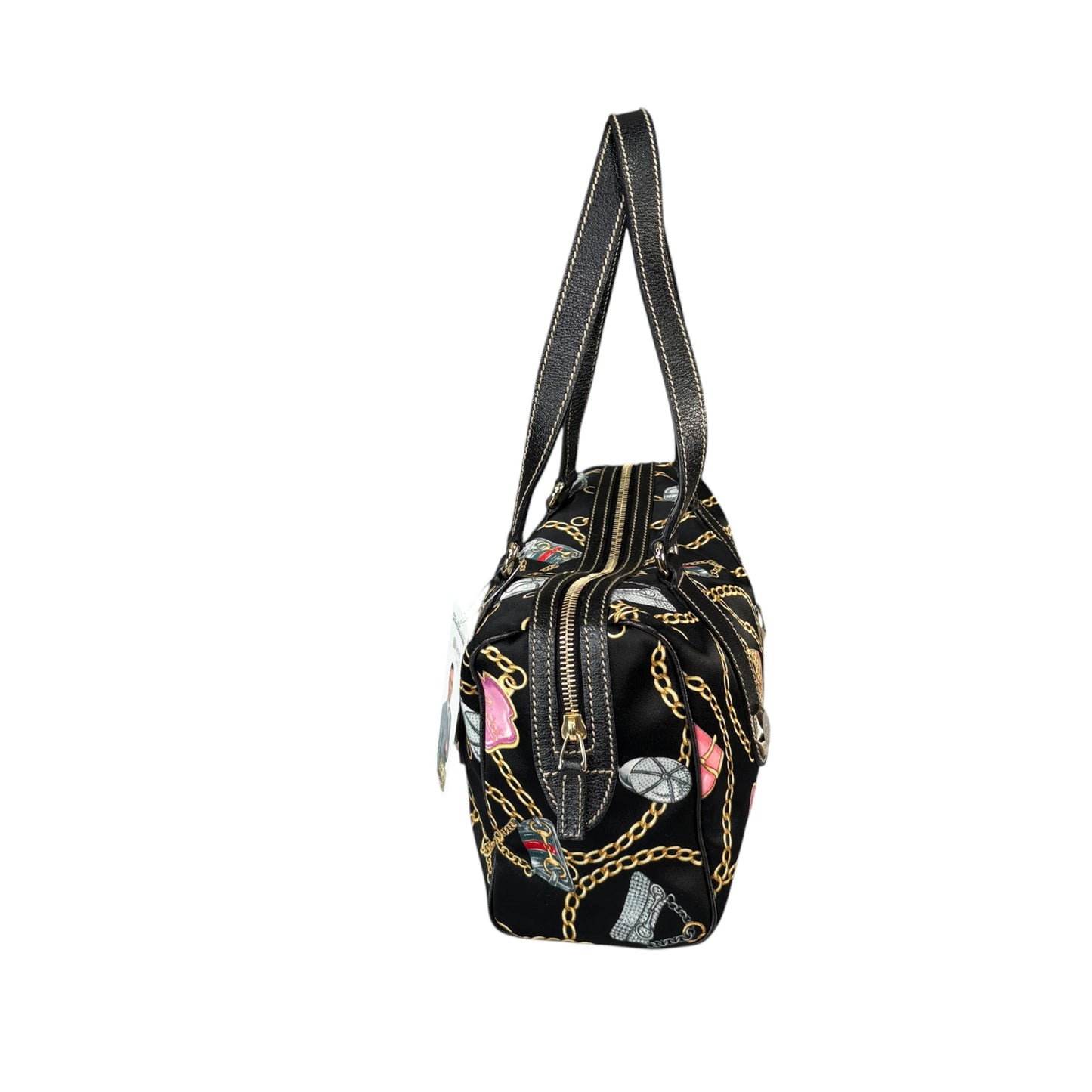 Gucci Black Satin Leather Boston Charm Motif Jackie / HorseBit Chain