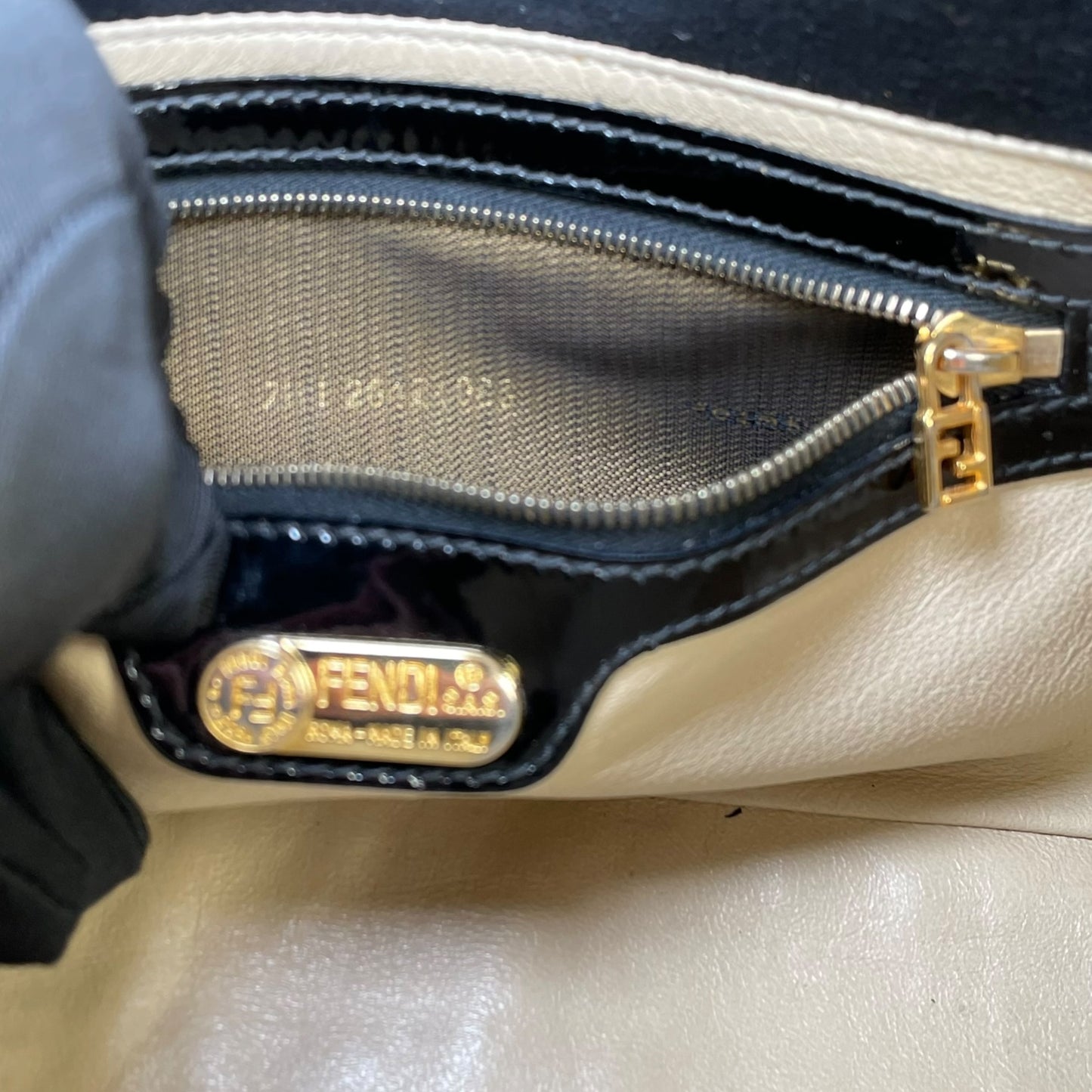 Fendi Baguette Black Patent Leather Two Tone HW Shoulder Purse