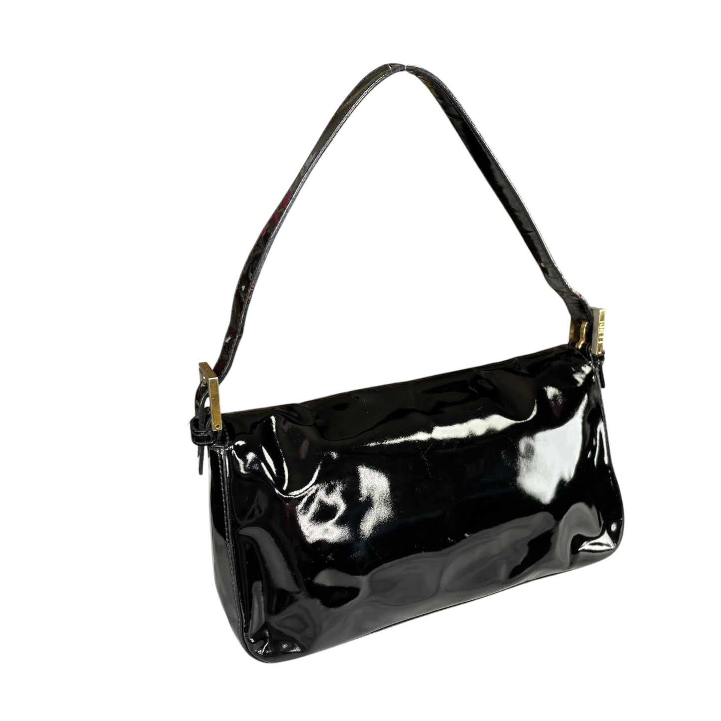 Fendi Baguette Black Patent Leather Two Tone HW Shoulder Purse