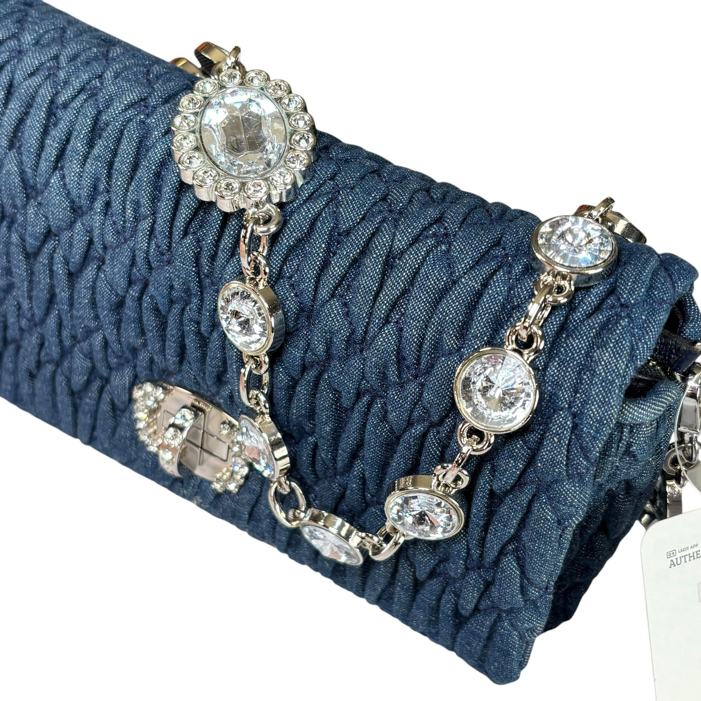 Miu Miu Crystal SHW Encrusted Denim 2-Way Crossbody Flap Turn-Lock Purse