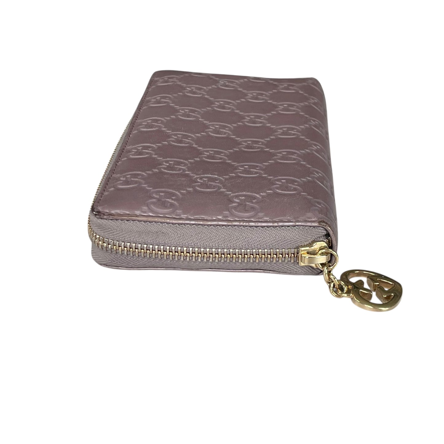 Gucci Guccissima GHW Metallic Lilac Zip Around Wallet GG Embossed Leather