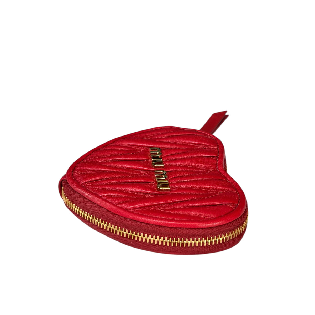 Miu Miu Matelasse Mini GHW Heart Red Leather Zippy Coin Pouch