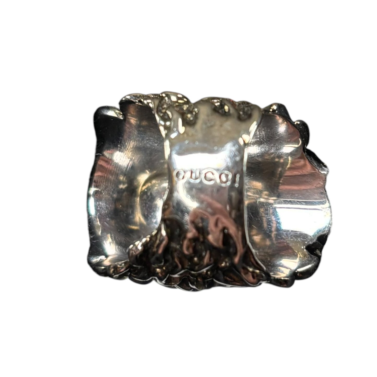 Gucci Lion Head Blue Crystal Silver Tone Pinky Ring Sz 5.5