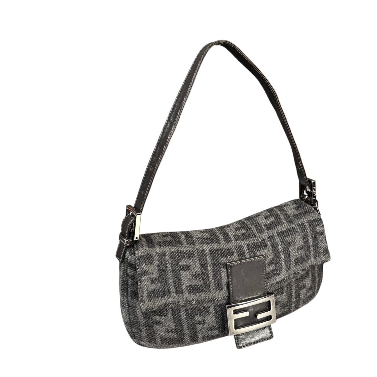 Fendi Y2K Classic Baguette Zucca Cashmere Grey & Black Shoulder Purse