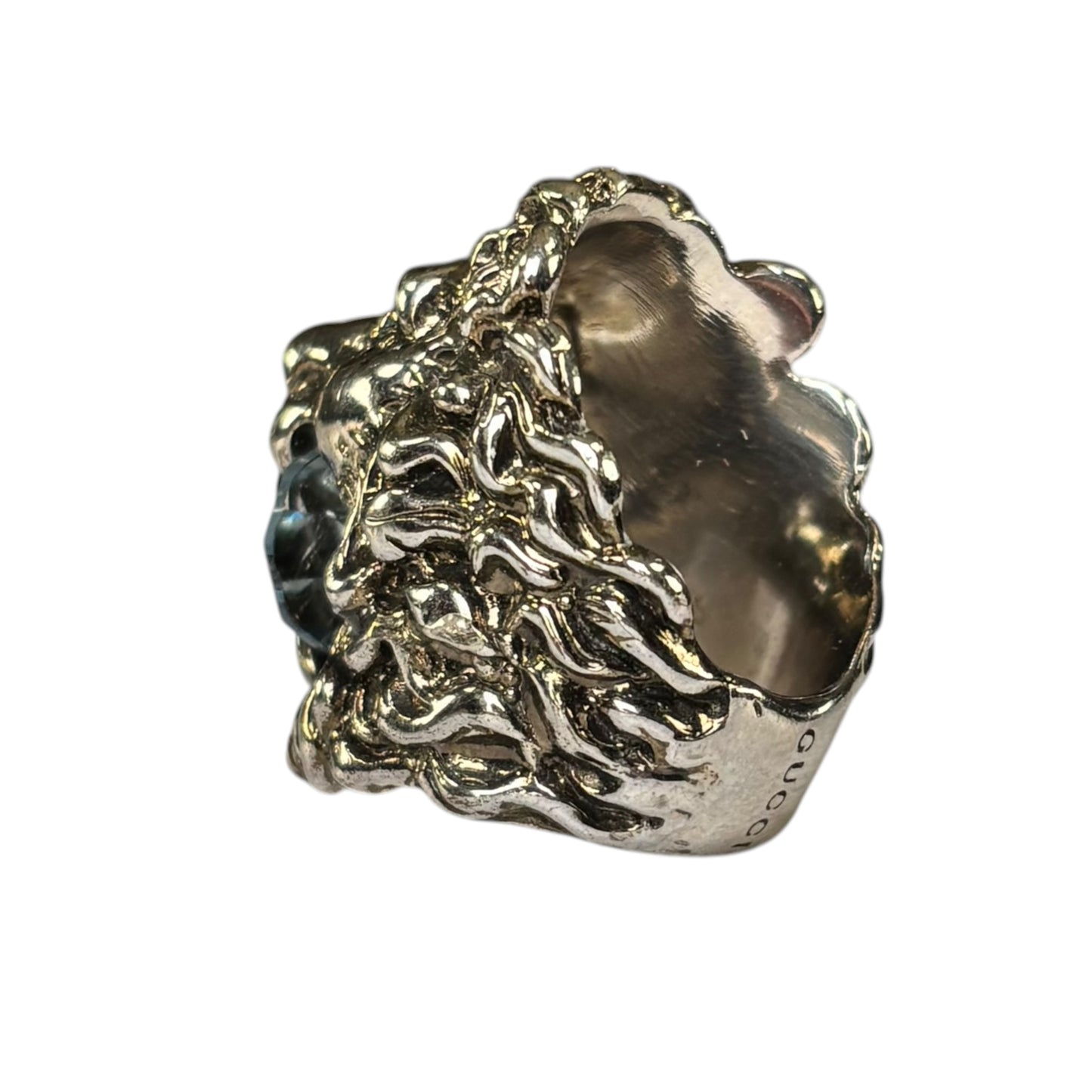 Gucci Lion Head Blue Crystal Silver Tone Pinky Ring Sz 5.5
